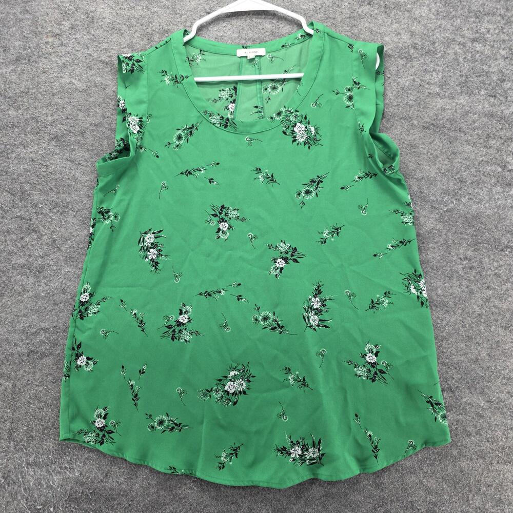 Pleione Shirt Womens Medium Green Floral Sleeveless Scoop Neck Top WK02504659